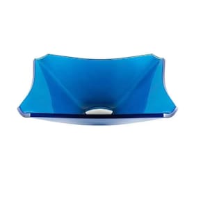 Cuba de Vidro Quadrada Chanfrada 30cm Azul Escuro