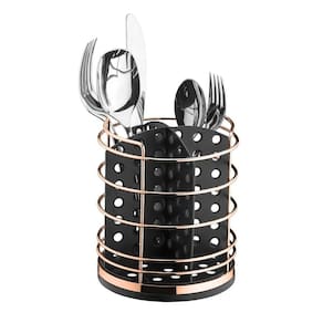 Suporte Escorredor Porta Talheres Utensílios Preto E Rosê
