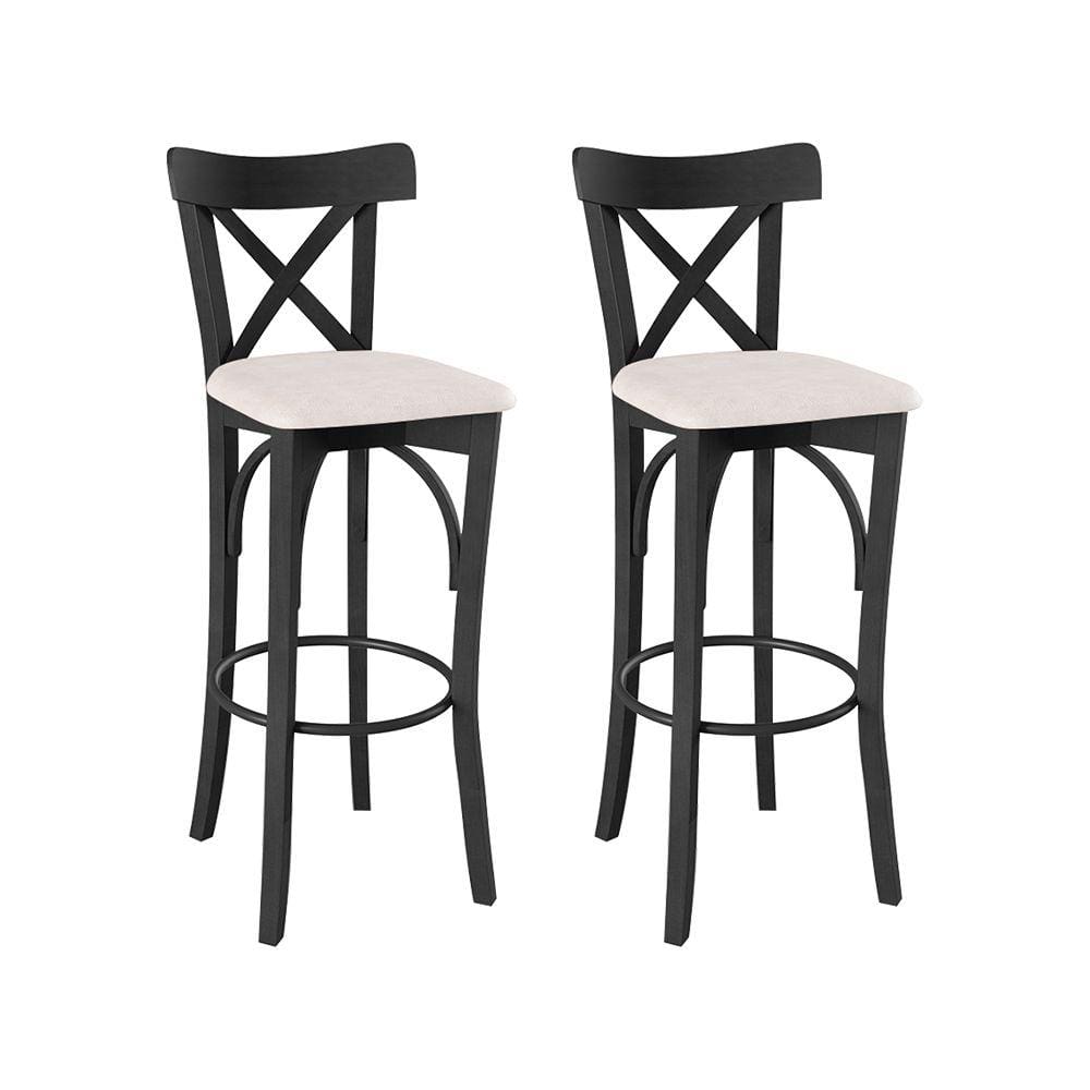 Conjunto 2 Banquetas Alta Merlim Preto Base em Madeira Maciça Assento Estofado Branco