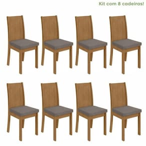 Conjunto com 8 Cadeiras para Sala de Jantar Athenas Amêndoa Clean/Off White/Animale Bege