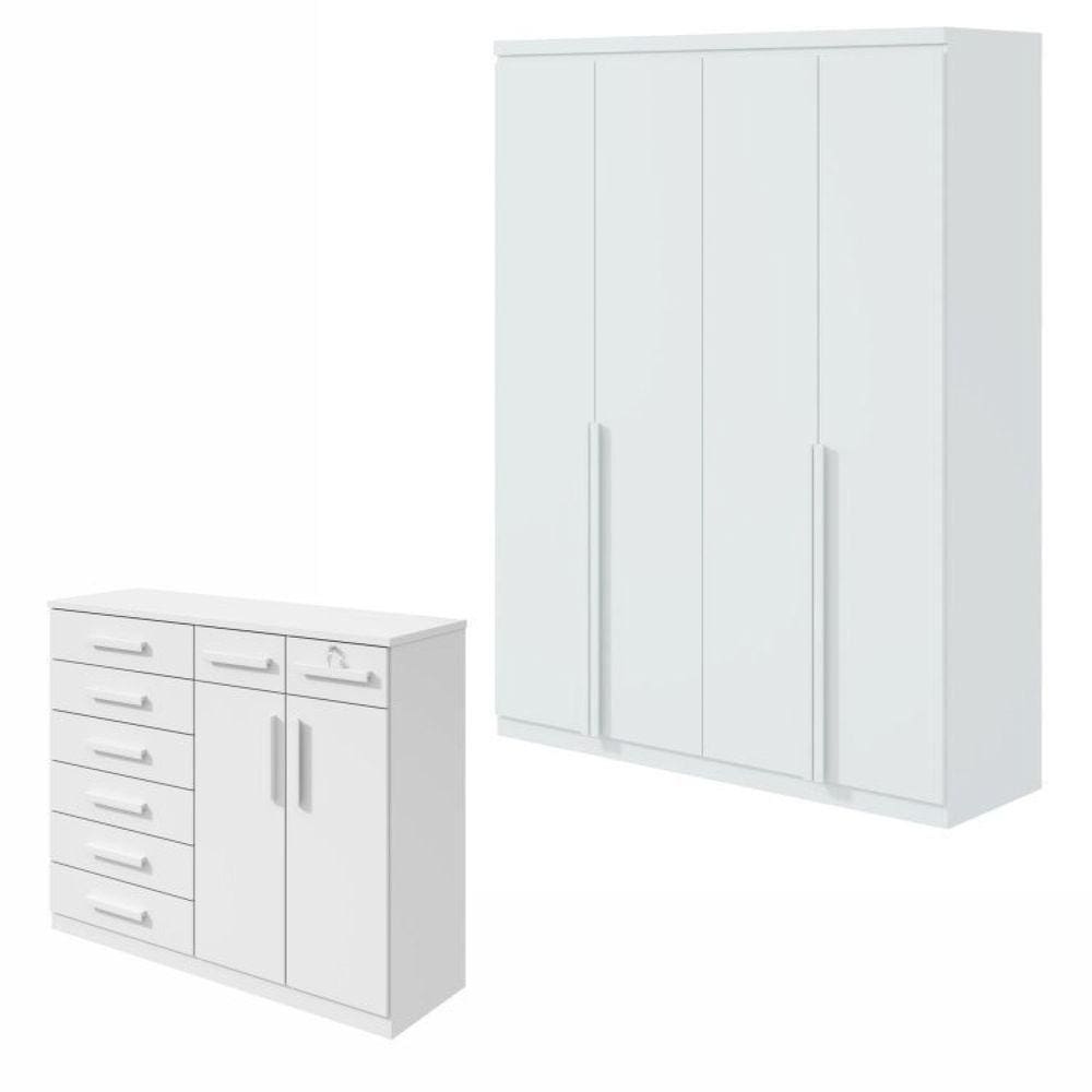 Conjunto de Guarda-Roupa Alonzo e Cômoda Toronto Branco