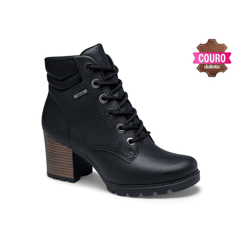 Bota coturno Dakota cano curto de couro tratorada G9791 - Feminina