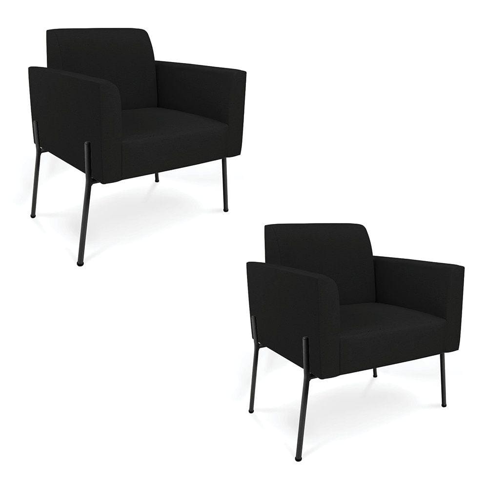 Poltrona Pé de Ferro Preto Kit 2 Decorativa Marisa Linho Preto D03 - D`Rossi
