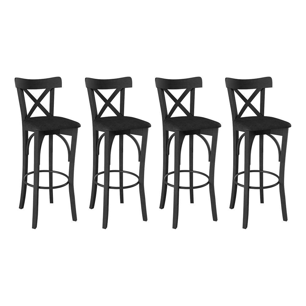 Conjunto 4 Banquetas Alta Merlim Preto Base em Madeira Maciça Assento Estofado Preto