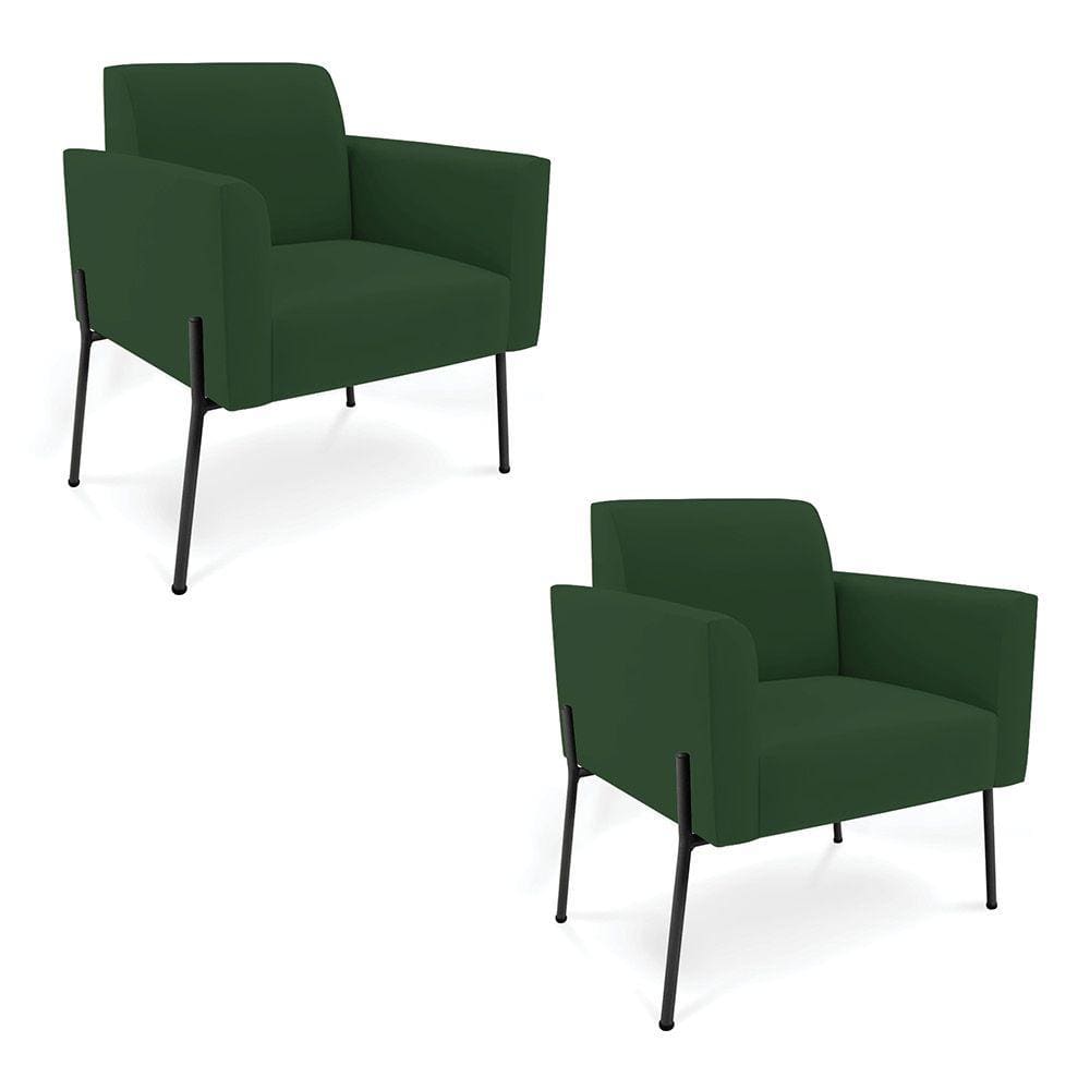 Poltrona Pé de Ferro Preto para Sala Kit 2 Marisa Veludo Verde D03 - D`Rossi