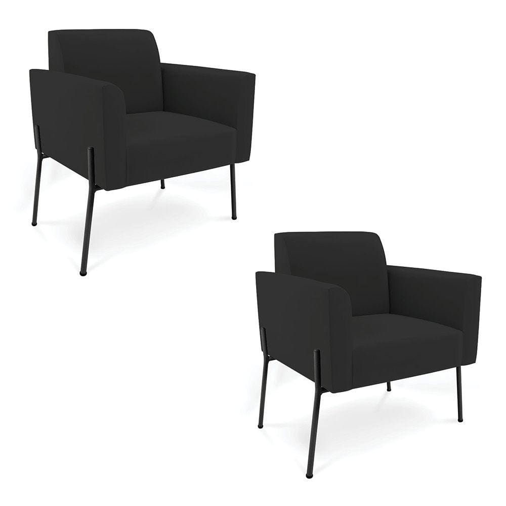 Poltrona Pé de Ferro Preto para Sala Kit 2 Marisa Veludo Preto D03 - D`Rossi