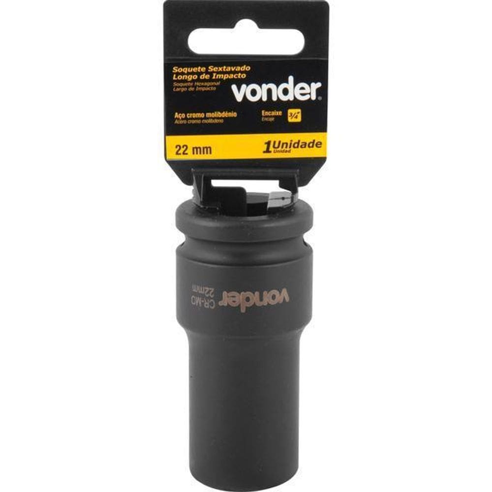 Soquete Sextavado Impacto Longo 3/4 22Mm Aço Cromo Vonder