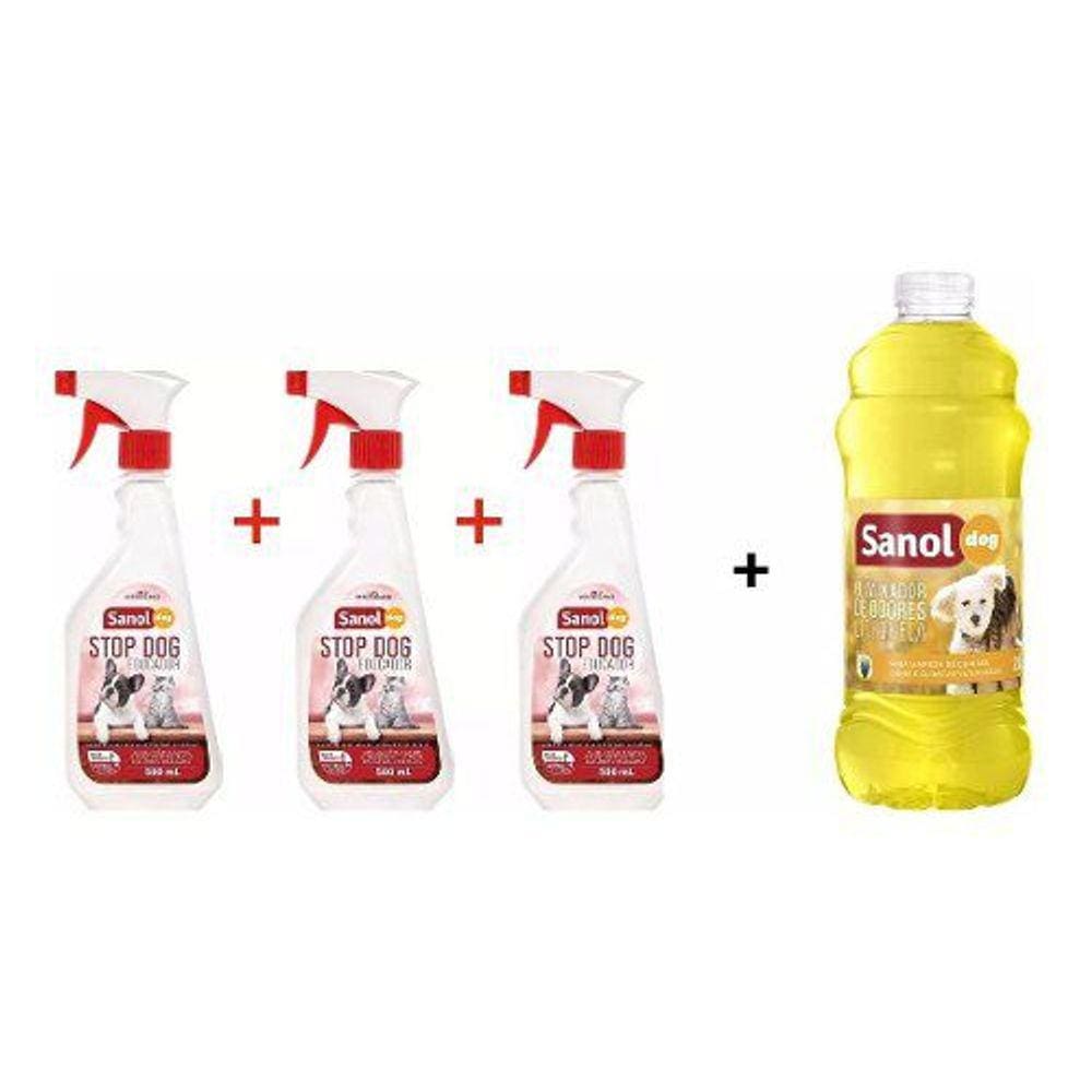 Combo 3un Educador Sanitario Canino Stop Dog Sanol + 1 Desinfetante Eliminador de Odores canil, quintal, etc Citronela 2