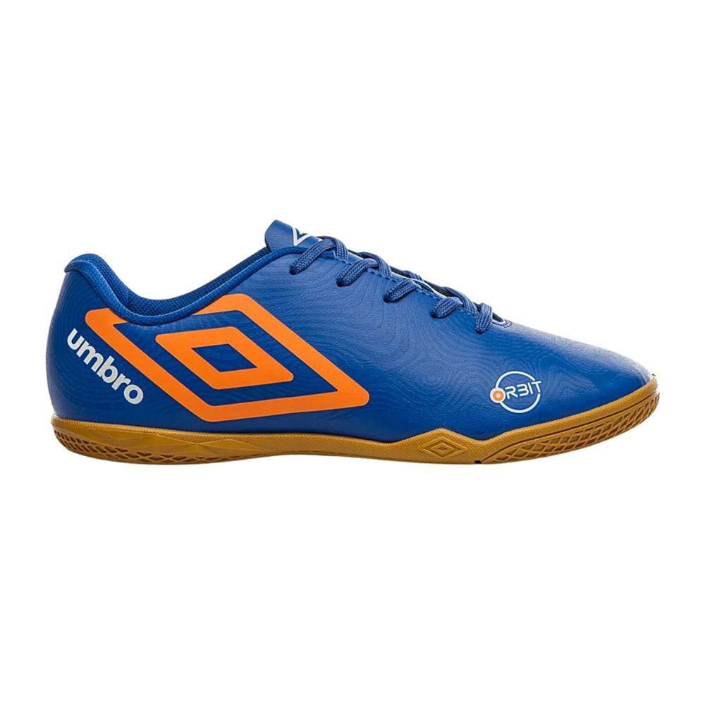 Chuteira Umbro Orbit Futsal Indoor Masculina Royal Laranja Branco