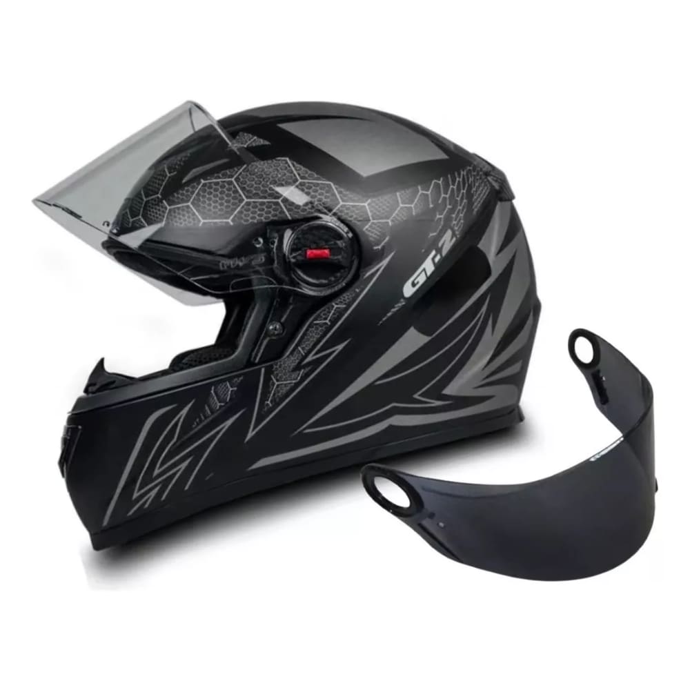 Capacete Fw3 Gt2 Preto Fosco Mais 2 Viseiras Extra Cristal e Fumê
