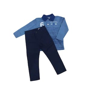 Conjunto Infantil pólo festa masculino Zemar marinho+azul