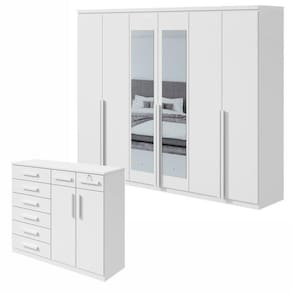 Conjunto de Guarda-Roupa Alonzo com espelho e Cômoda Toronto Branco