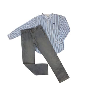 Conjunto festa masc infantil Zemar cinza+listra azul