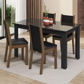 Conjunto Sala de Jantar Mesa Tampo de Vidro 4 Cadeiras Preto/Rustic Suzy Madesa