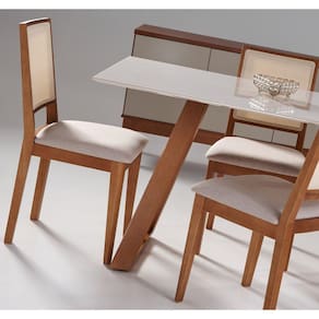 Conjunto Sala de Jantar Persia Mesa Viena 120cm com Cadeira Sila Tela Lisa Mel