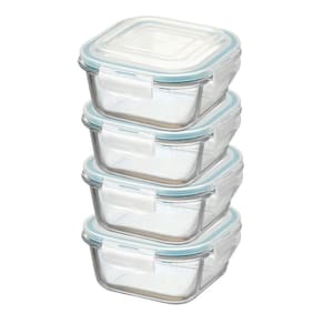 Kit Potes De Vidro Herméticos 4 Peças Quadrado 310Ml