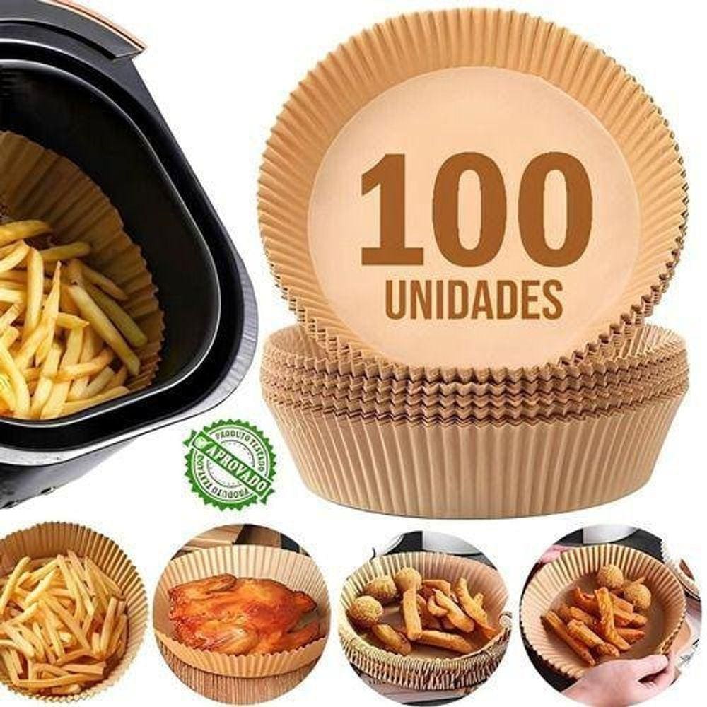 Papel Forro Air Fryer Antiaderente Descartável Com 100 Pcs