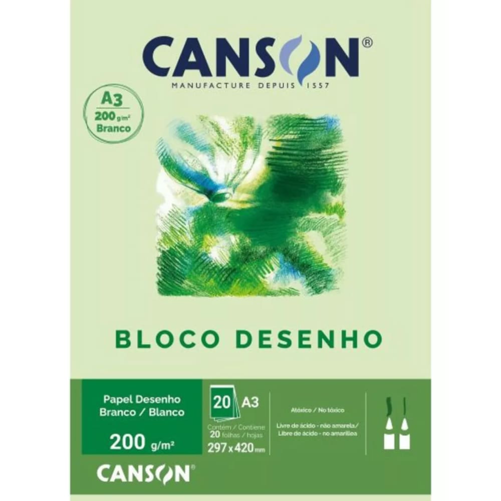 Bloco Desenho BRANCO A3 200g com 20 folhas - Canson