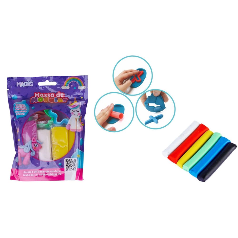 Massinha De Modelar 6 Cores 150g 3 Moldes 1 Rolinho - Magic