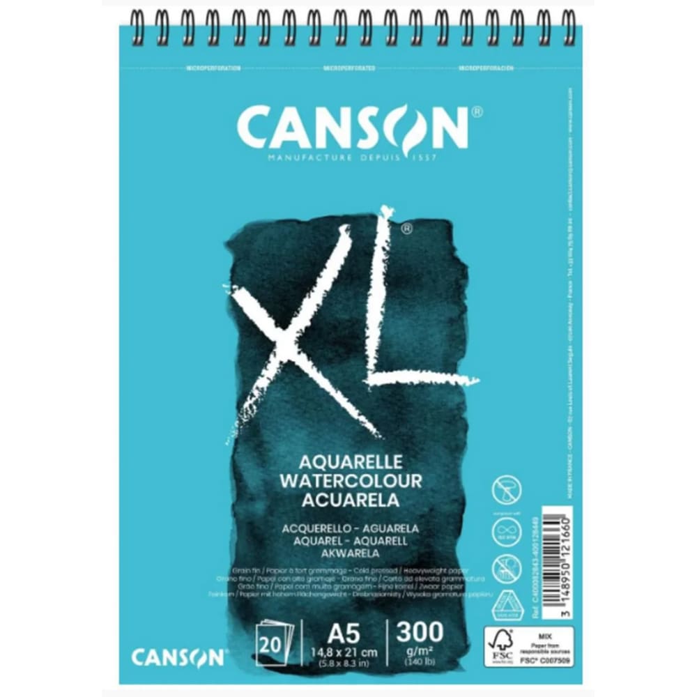 Bloco Espiralado XL A5 300g/m² Aquarelle 30 Folhas - Canson