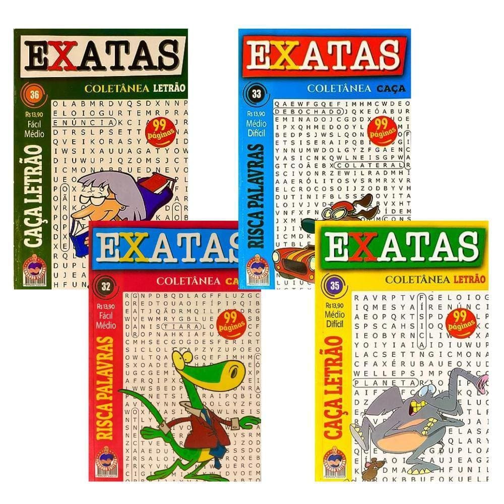 Kit Caça Palavras Exatas Fácil, Médio, Difícil - 4 Unidades