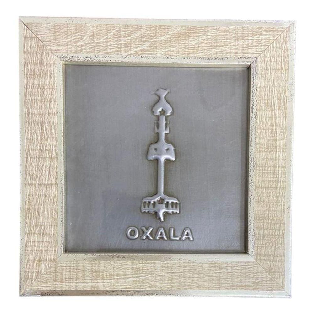 Quadro Oxalá Orixá Madeira Carvalho E Metal 13 X13 Cm
