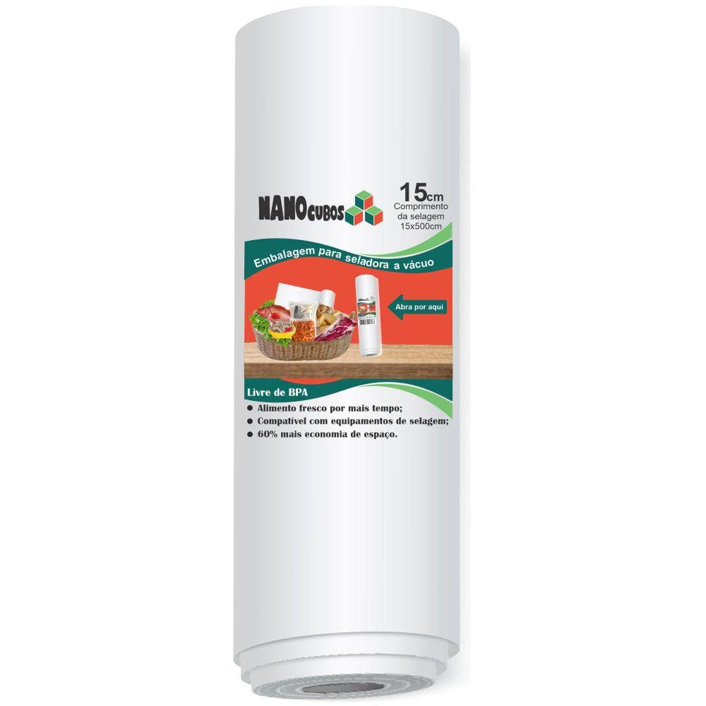 Kit 10 Rolos Nanocubos 15X500 Sacos Ranhura Seladora A Vácuo