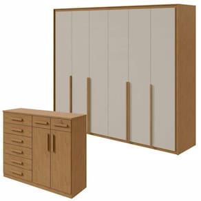 Conjunto de Guarda-Roupa 6 Portas Imperatore com Cômoda Toronto Amêndoa Clean/Off White