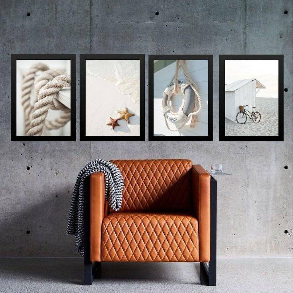 Kit 4 Quadros Coleção Praia Soft 45X34Cm