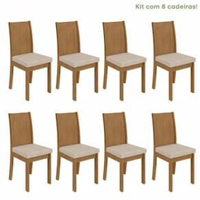 Conjunto com 8 Cadeiras para Sala de Jantar Athenas Amêndoa Clean/Rinzai Bege