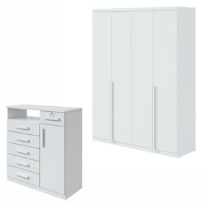 Conjunto de Guarda-Roupa Alonzo com pés e Cômoda Da Vinci com Nicho Branco