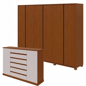 Conjunto de Guarda-Roupa Casal Leder 6 Portas com Pése Cômoda Vedra Frassino