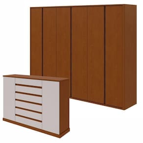 Conjunto de Guarda-Roupa Casal Leder 6 Portase Cômoda 2 Portas 7 Gavetas 3 Prateleiras Vedra Frassino