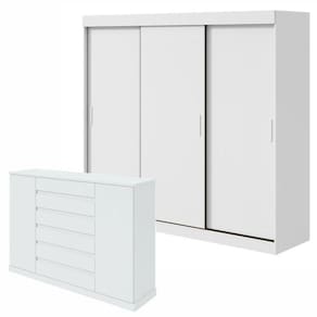 Conjunto de Guarda-Roupa 3 Portas 3 Gavetas Saion Pluse Cômoda Vedra Branco