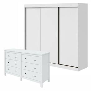 Conjunto de Guarda-Roupa 3 Portas 3 Gavetas Saion Pluse Cômoda 6 Gavetas Maggiore New Branco