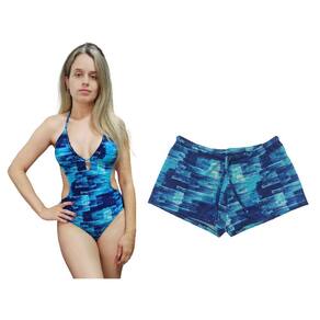 Maiô engana mamãe ripple calcinha levanta bumbum bojo removível + short praia