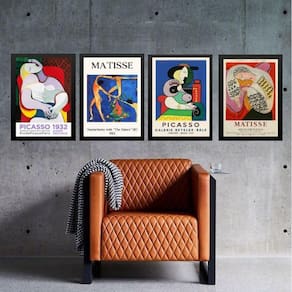 Kit 4 Quadros Vintage Posters Picasso E Matisse 45X34Cm