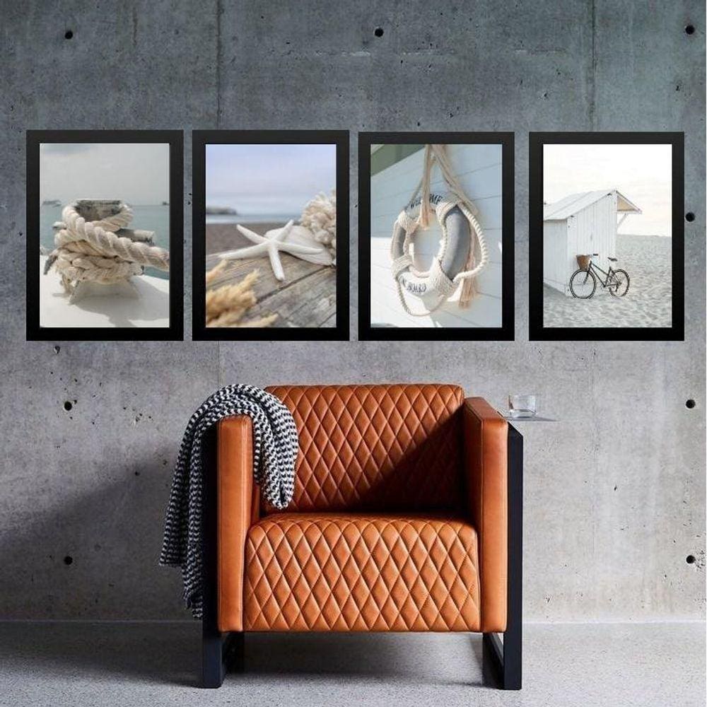 Kit 4 Quadros Coleção Praia Soft 45X34Cm