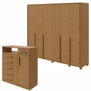 Conjunto de Guarda-Roupa 6 Portas com Pés Imperatore com Cômoda Da Vinchi com Nicho Amêndoa Clean