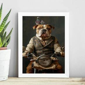 Quadro Cão Boxer Motociclista 45X34Cm