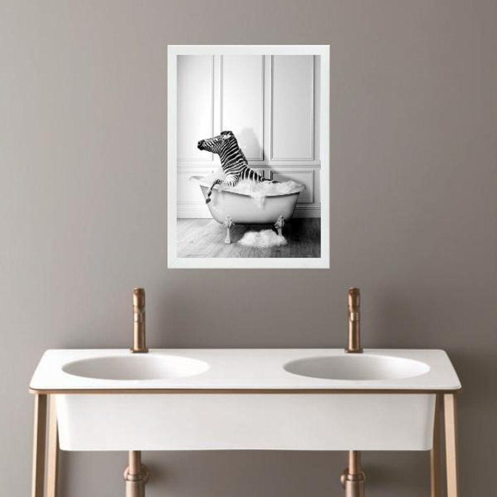 Quadro Banheiro Coleção Animais - Zebrinha 45X34Cm - Vidro