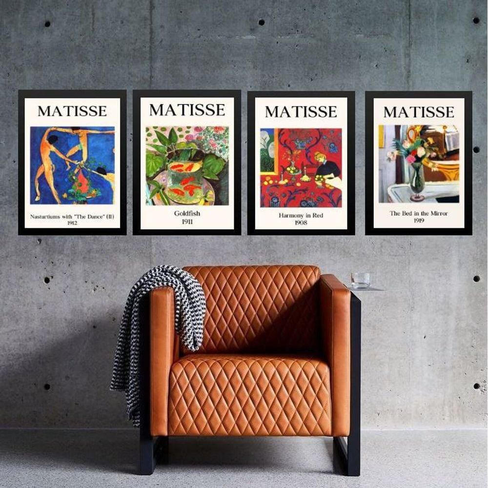 Kit 4 Quadros Vintage Posters Matisse 45X34Cm - Com Vidro