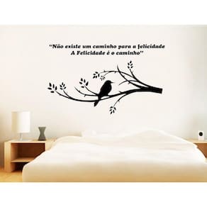 Adesivo Decorativo De Pássaro No Galho Da Arvore E Frase