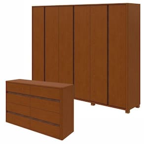 Conjunto de Guarda-Roupa Casal Leder 6 Portas com Pése Cômoda 8 Gavetas 150x95cm Leder Frassino