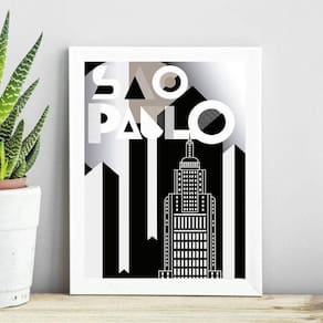 Quadro Abstrato Poster São Paulo 45X34Cm - Com Vidro