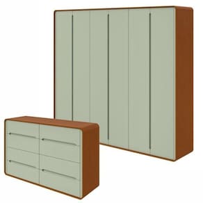 Conjunto de Guarda-Roupa Casal Loop 6 Portase Cômoda 8 Gavetas 152x48x96cm Loop Frassino/Salvia