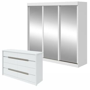Conjunto de Guarda-Roupa 3 Portas 3 Gavetas Saion Plus Super Glasse Cômoda Urban 8 Gavetas Branco