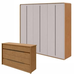 Conjunto de Guarda-Roupa Casal Loop 6 Portase Cômoda 8 Gavetas Urban Amêndoa Clean/Off White