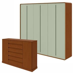 Conjunto de Guarda-Roupa Casal Loop 6 Portase Cômoda 2 Portas 7 Gavetas 3 Prateleiras Vedra Frassino/Salvia