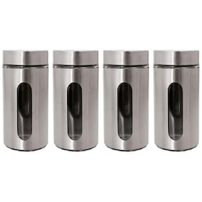 Kit 4 Pote Inox Visor Vítreo Fechamento Hermético 1,3 Litros